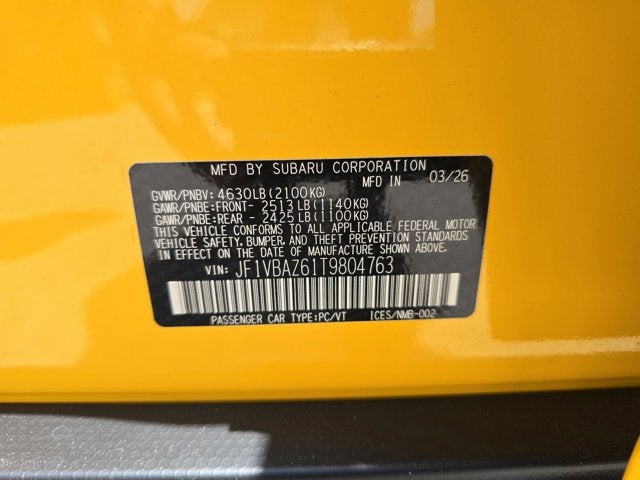 2026 Subaru WRX Series.Yellow