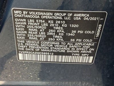 2021 Volkswagen Atlas 3.6L V6 SE w/Technology R-Line
